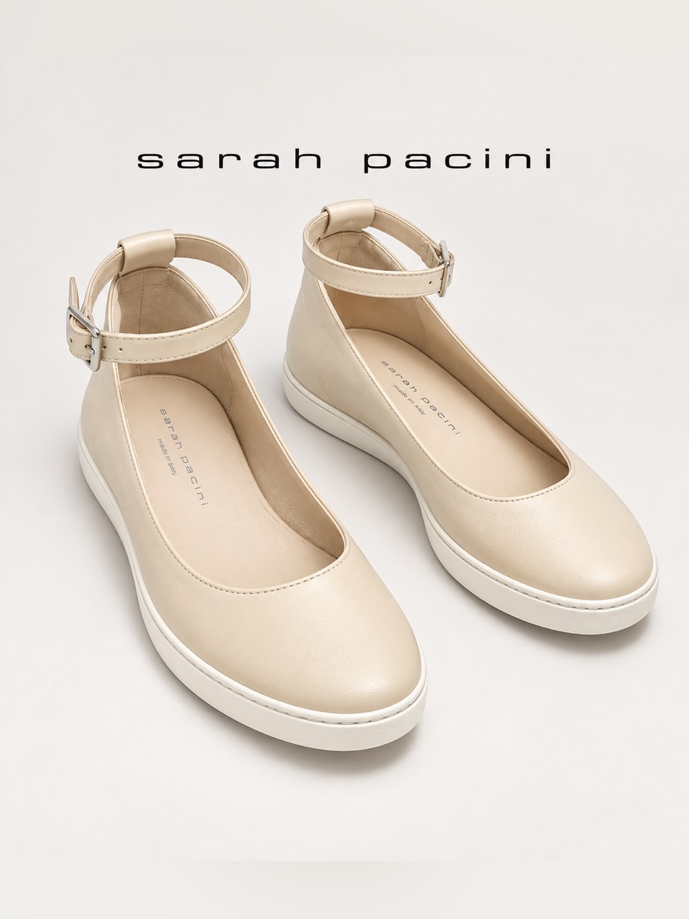 SARAH PACINI 🏛️ | THE CREAM ANKLE-STRAP FLAT